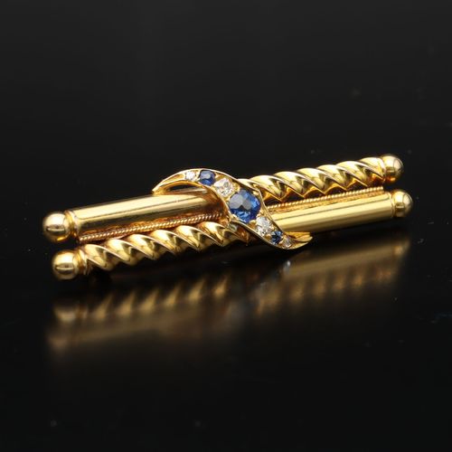 Edwardian 15ct Gold Sapphire and Diamond Brooch image-1