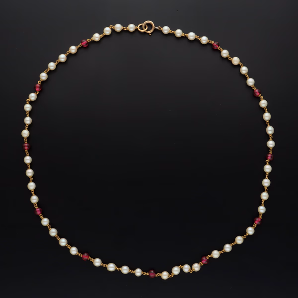 18ct Gold Ruby and Pearl Necklace