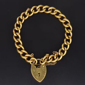 Rolled Gold Gate/Curb Link Heart Padlock Bracelet