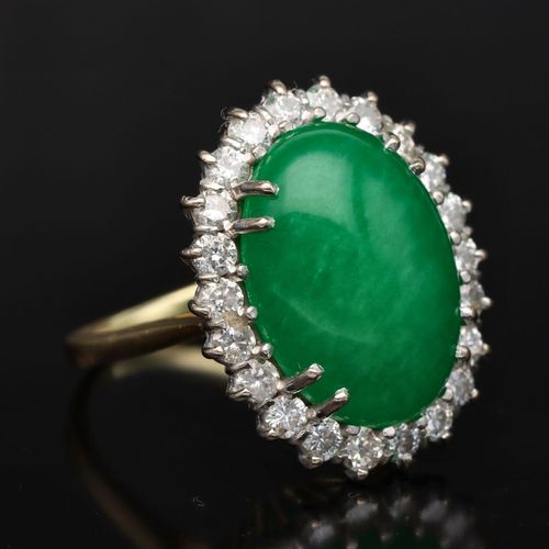 18ct Gold Jade and Diamond Ring image-1