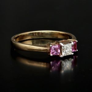 9ct Gold Pink Sapphire and Diamond Ring