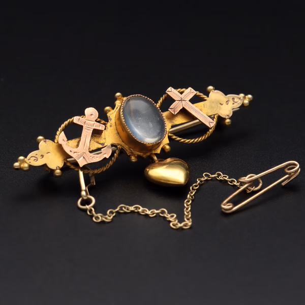 9ct Gold Anchor and Cross Brooch