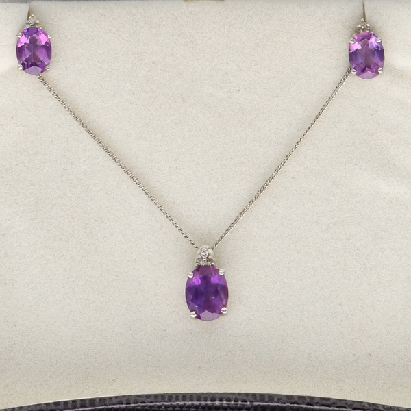 9ct White Gold Diamond and Amethyst Jewellery Set