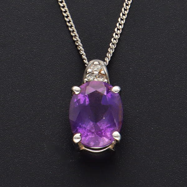 9ct White Gold Diamond and Amethyst Jewellery Set