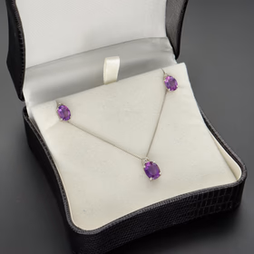 9ct White Gold Diamond and Amethyst Jewellery Set
