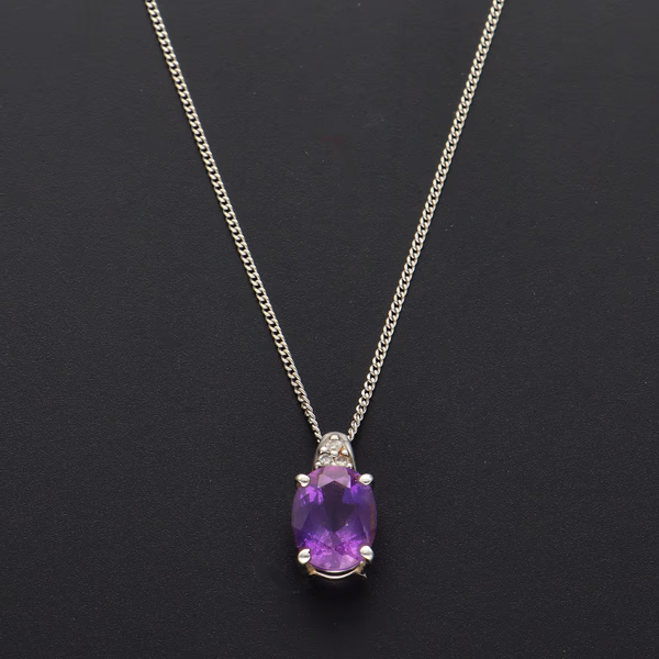 9ct White Gold Diamond and Amethyst Jewellery Set