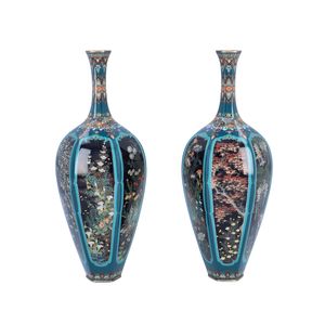Exceptional Pair of Japanese Meiji Period Cloisonné Enamel Vases