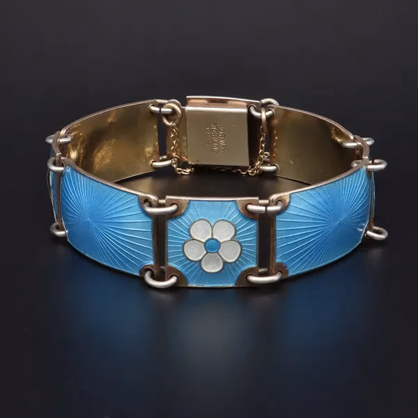 Sterling Silver & Blue Enamel Panel Bracelet