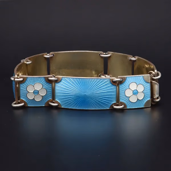 Sterling Silver & Blue Enamel Panel Bracelet