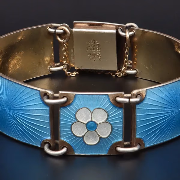 Sterling Silver & Blue Enamel Panel Bracelet