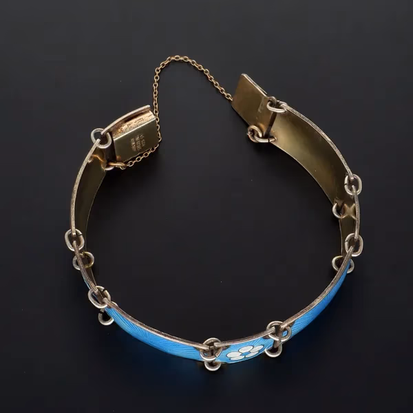 Sterling Silver & Blue Enamel Panel Bracelet