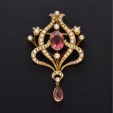 15ct Gold Seed Pearl & Gem Drop Brooch