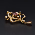 15ct Gold Seed Pearl & Gem Drop Brooch