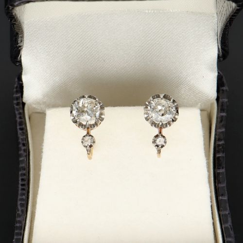 Circa 1900 18ct Gold European Cut Diamond Earrings image-3