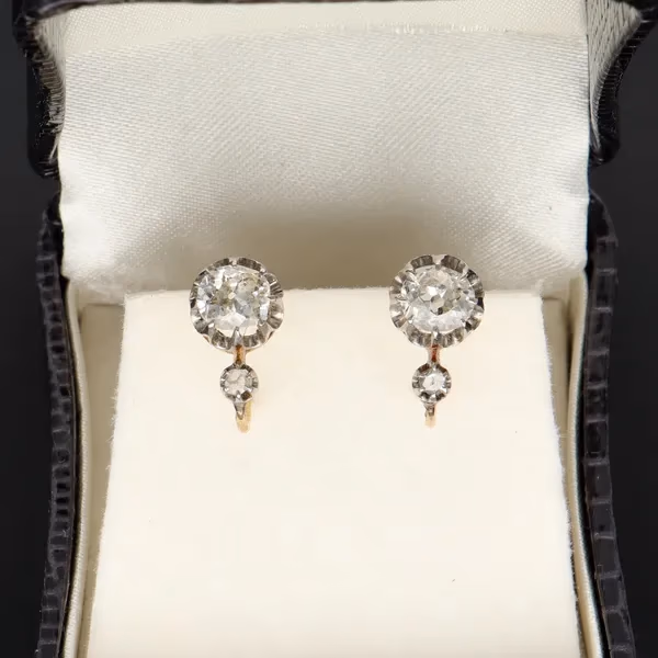 Circa 1900 18ct Gold European Cut Diamond Earrings