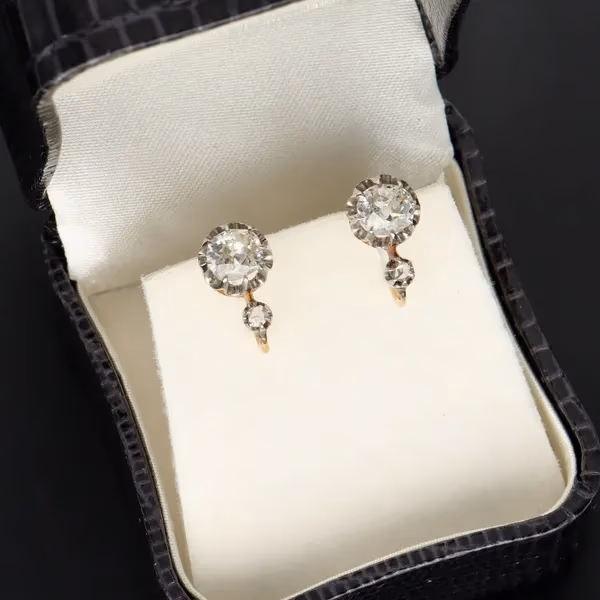 Circa 1900 18ct Gold European Cut Diamond Earrings