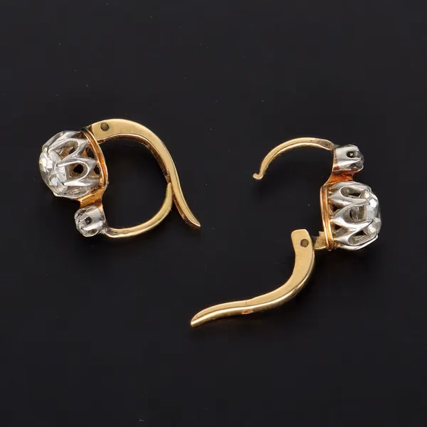 Circa 1900 18ct Gold European Cut Diamond Earrings