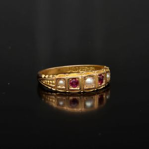 Victorian 15ct Gold Ruby and Pearl Ring