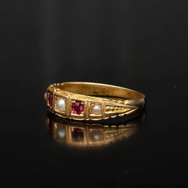 Victorian 15ct Gold Ruby and Pearl Ring
