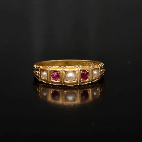 Victorian 15ct Gold Ruby and Pearl Ring