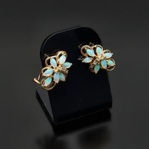 9ct Water Opal and Diamond Earrings