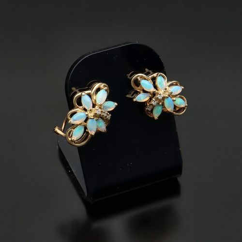 9ct Water Opal and Diamond Earrings image-1