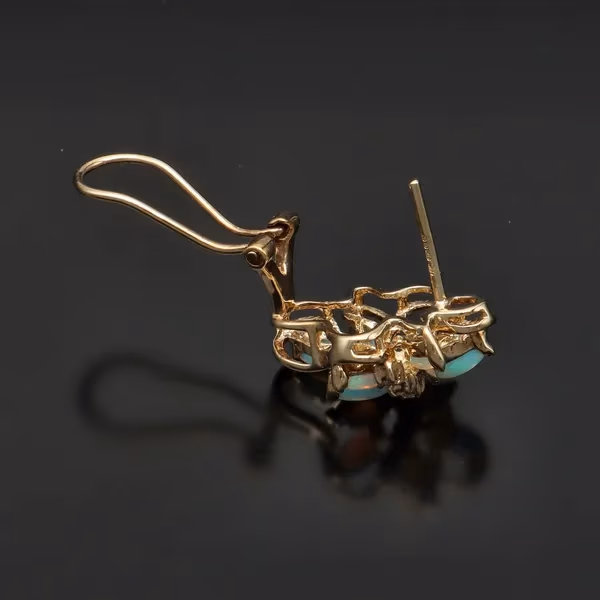 9ct Water Opal and Diamond Earrings