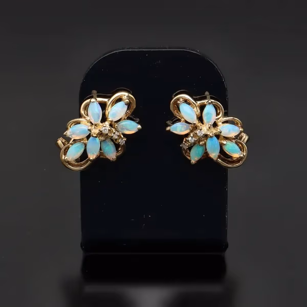 9ct Water Opal and Diamond Earrings