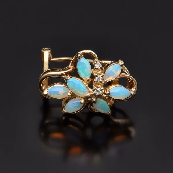 9ct Water Opal and Diamond Earrings