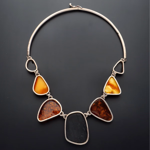 Baltic Amber & Metal Link Statement Necklace