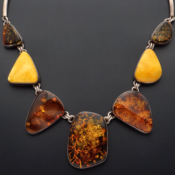 Baltic Amber & Metal Link Statement Necklace