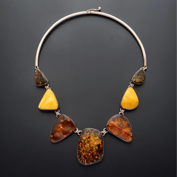 Baltic Amber & Metal Link Statement Necklace