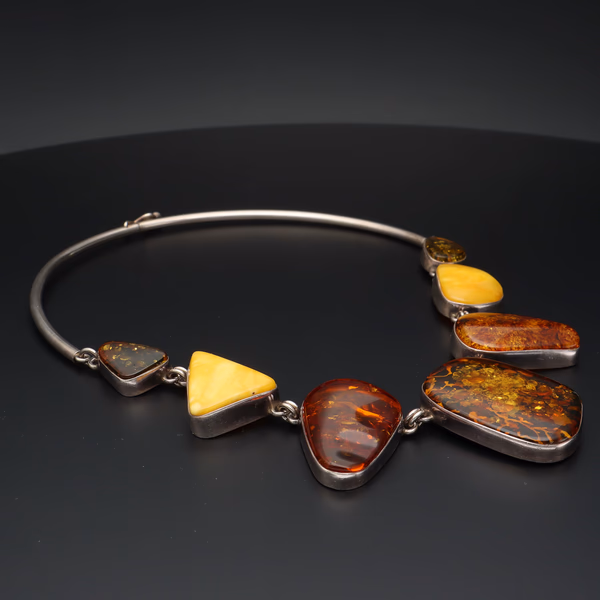 Baltic Amber & Metal Link Statement Necklace