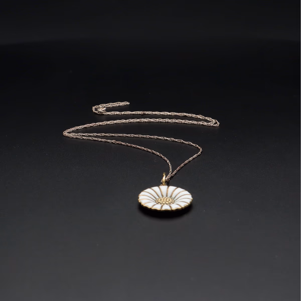 Georg Jensen White Enamel Daisy Pendant