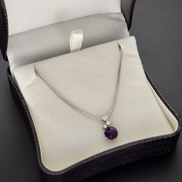 18ct White Gold Amethyst & Diamond Necklace
