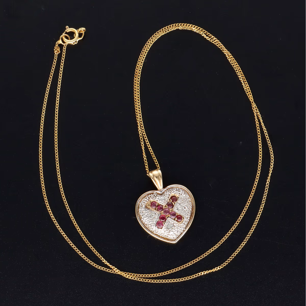 9ct Gold Diamond and Ruby Heart Pendant