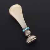 French Silver Agate & Turquoise Desk Seal
