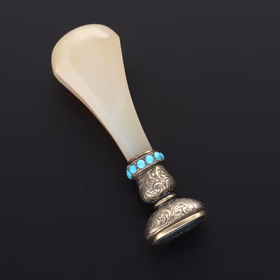 French Silver Agate & Turquoise Desk Seal