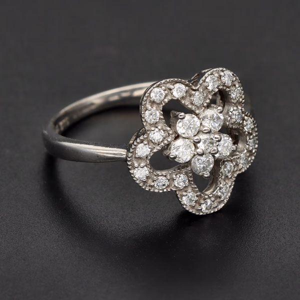 9ct White Gold Diamond Flower Ring