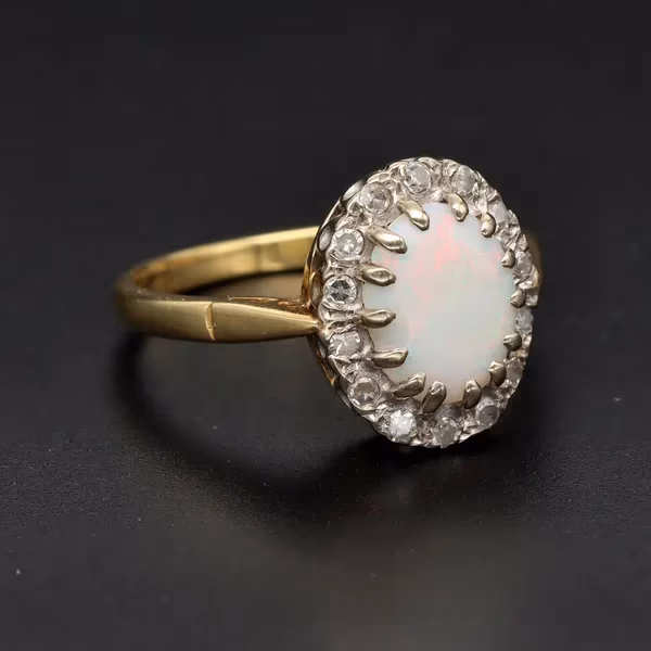18ct Yellow Gold Opal & Diamond Cluster Ring