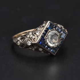 Silver Aquamarine Sapphire & Diamond Ring