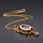 Edwardian 15ct Yellow Gold Amethyst & Pearl Cluster Pendant On Chain