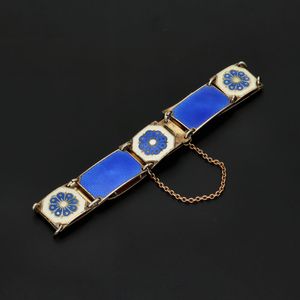 David Andersen Silver Gilt and Blue Enamel Panel Bracelet