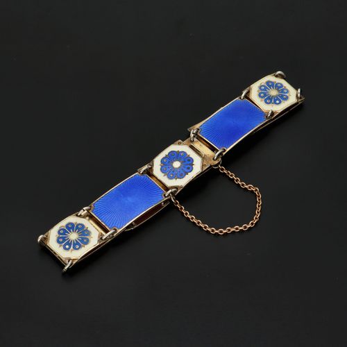 David Andersen Silver Gilt and Blue Enamel Panel Bracelet image-1