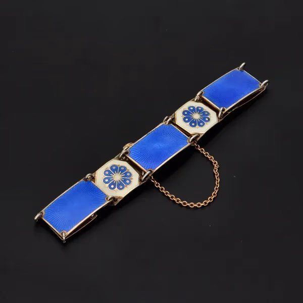 David Andersen Silver Gilt and Blue Enamel Panel Bracelet