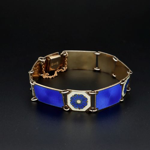 David Andersen Silver Gilt and Blue Enamel Panel Bracelet image-2