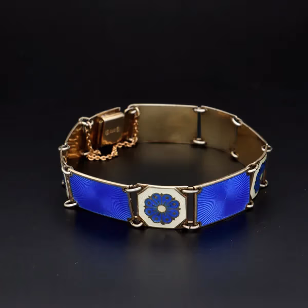 David Andersen Silver Gilt and Blue Enamel Panel Bracelet