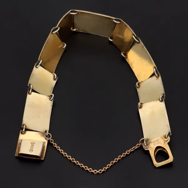 David Andersen Silver Gilt and Blue Enamel Panel Bracelet