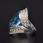 Heavy 18ct White Gold Blue Topaz & Diamond Ring