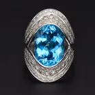 Heavy 18ct White Gold Blue Topaz & Diamond Ring